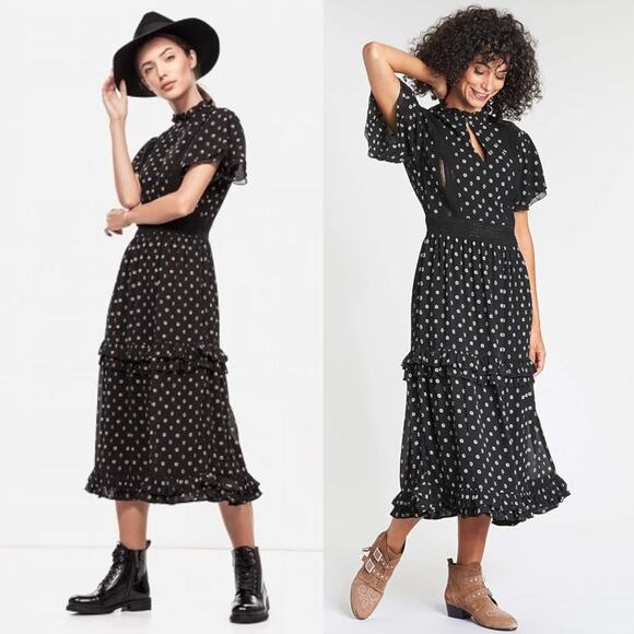 SCOTCH & SODA Tasha Ruffle Midi Dress Cottagecore Boho Black Cocktail Wedding M - Picture 14 of 15